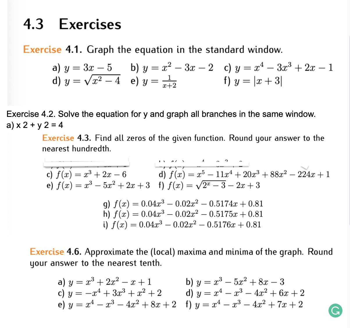 Please help me answer, 4.1, 4.2 (a), 4.3 (c)-(i), 4.6Thank you 4.3