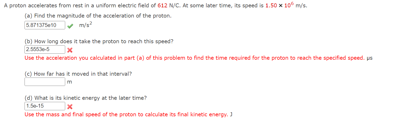  A proton accelerates from rest in a uniform electric field of