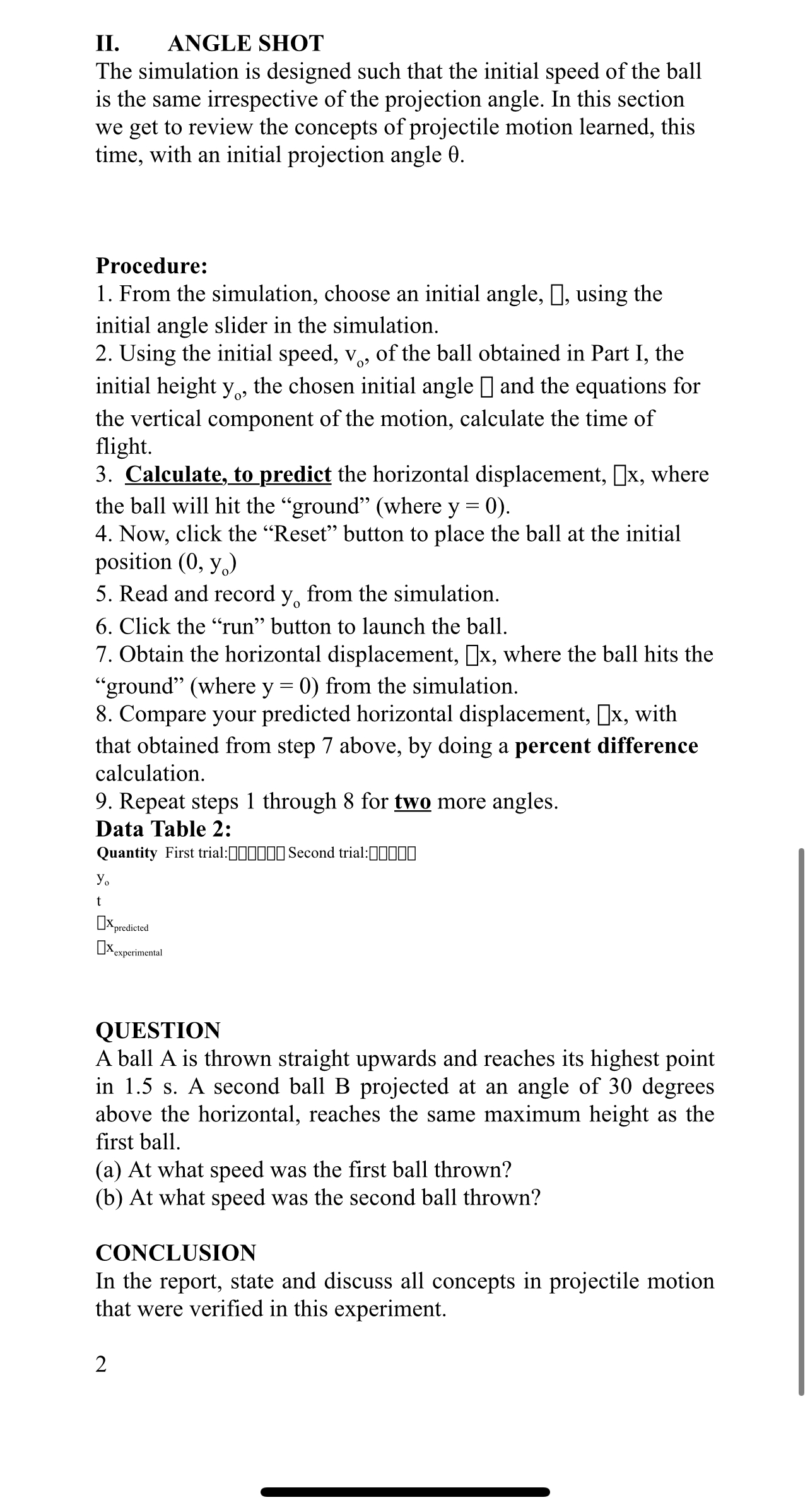 0\") from at a height, yo, above the oor. In Part II,