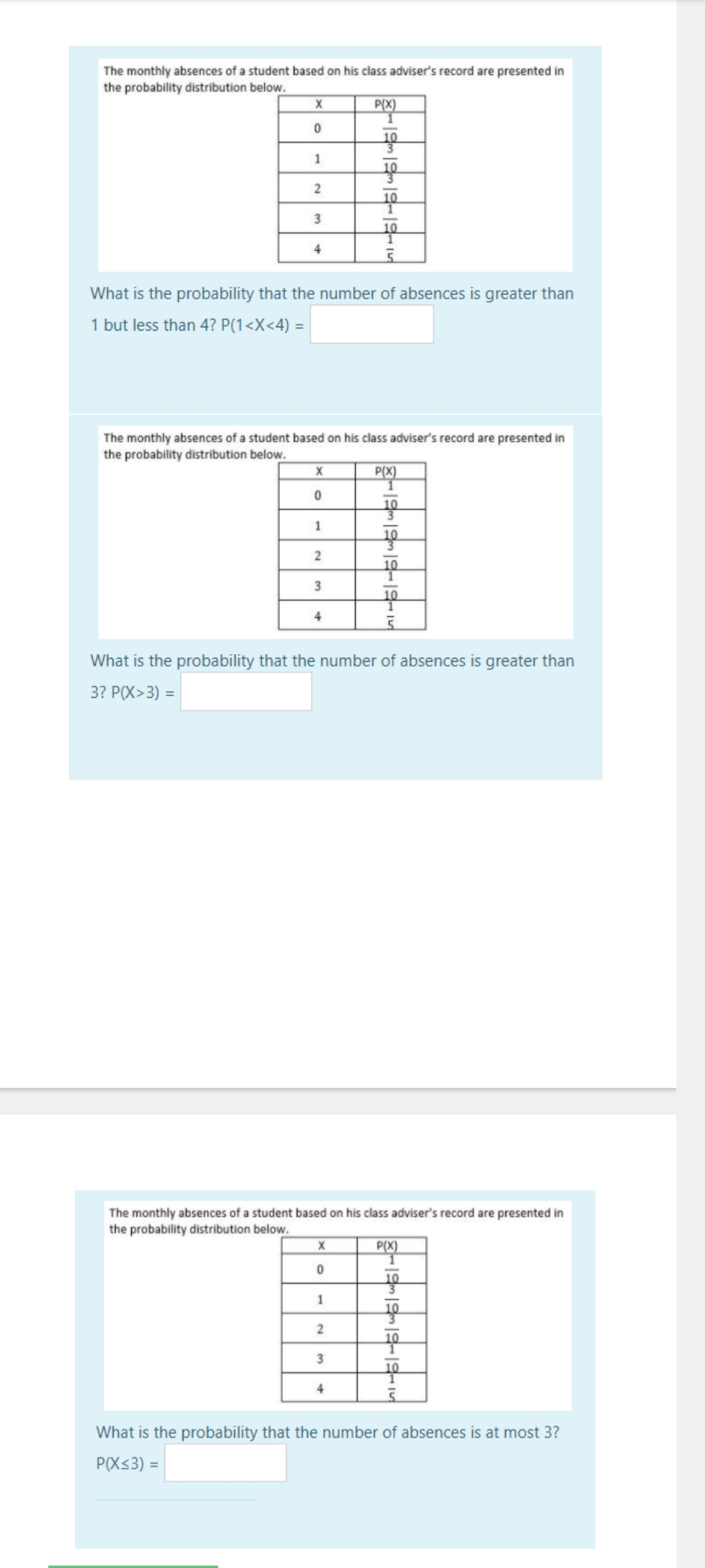 in each item using the given table. Your answer should be in