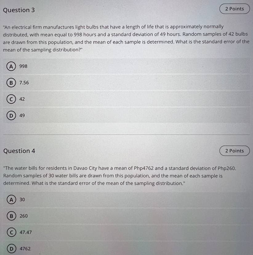 in Davao City have a mean of Php4263 and a standard deviation