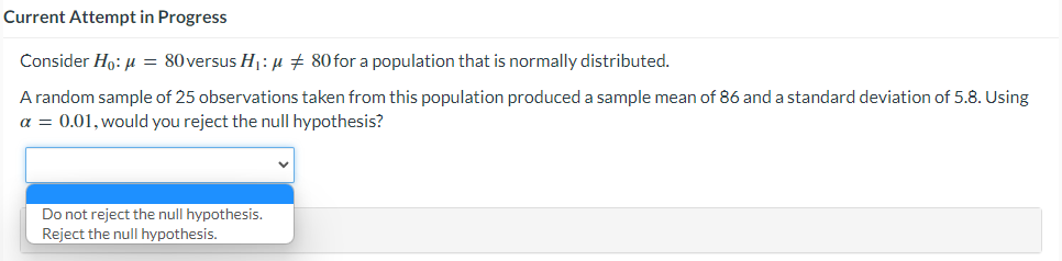 Computational Statistics Current Attempt in Progress Consider Ha: _u = 80 versus