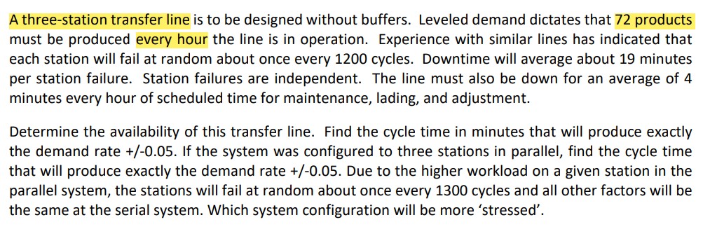  A three-station transfer line is to be designed without buffers. Leveled