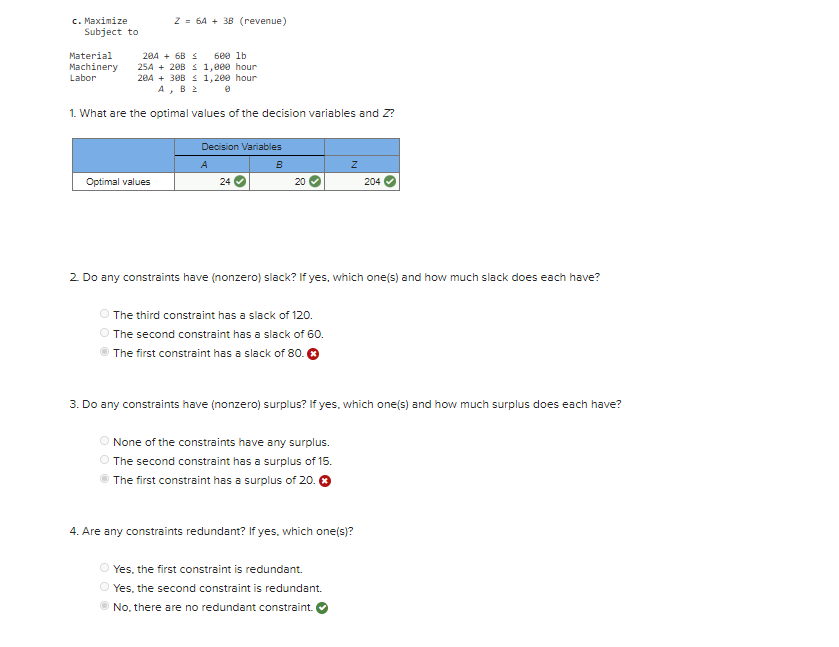 please help fix part 2 and 3 c. Maximize Z=6A+3B (revenue)