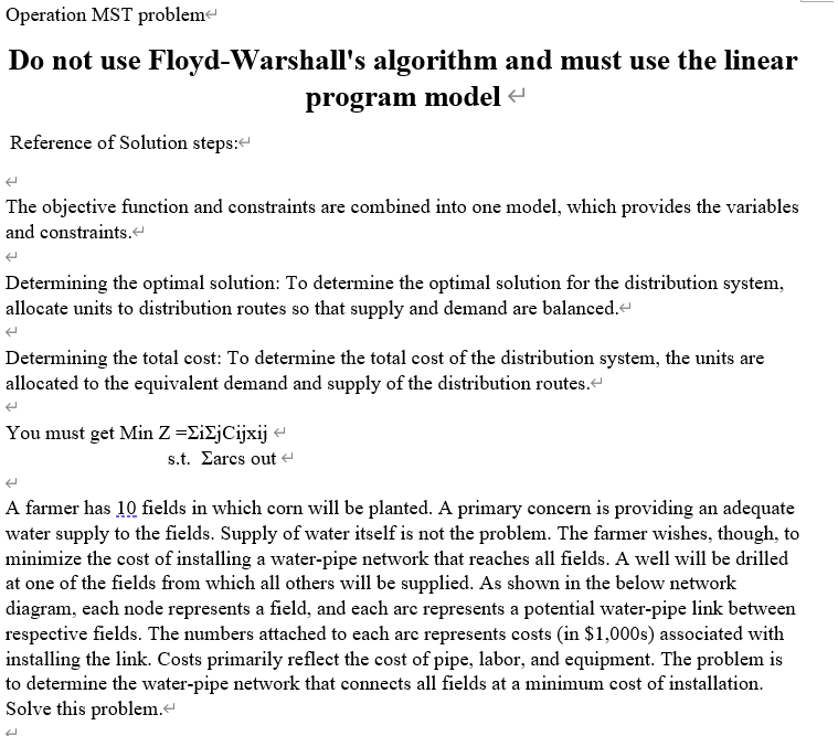 Operation MST problem Do not use Floyd-Warshall's algorithm and must use the