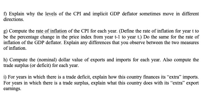  f) Explain why the levels of the CPI and implicit GDP