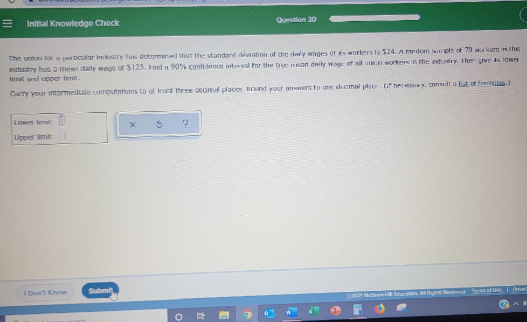 see attached. Initial Knowledge Check Question 30 The union for a particular