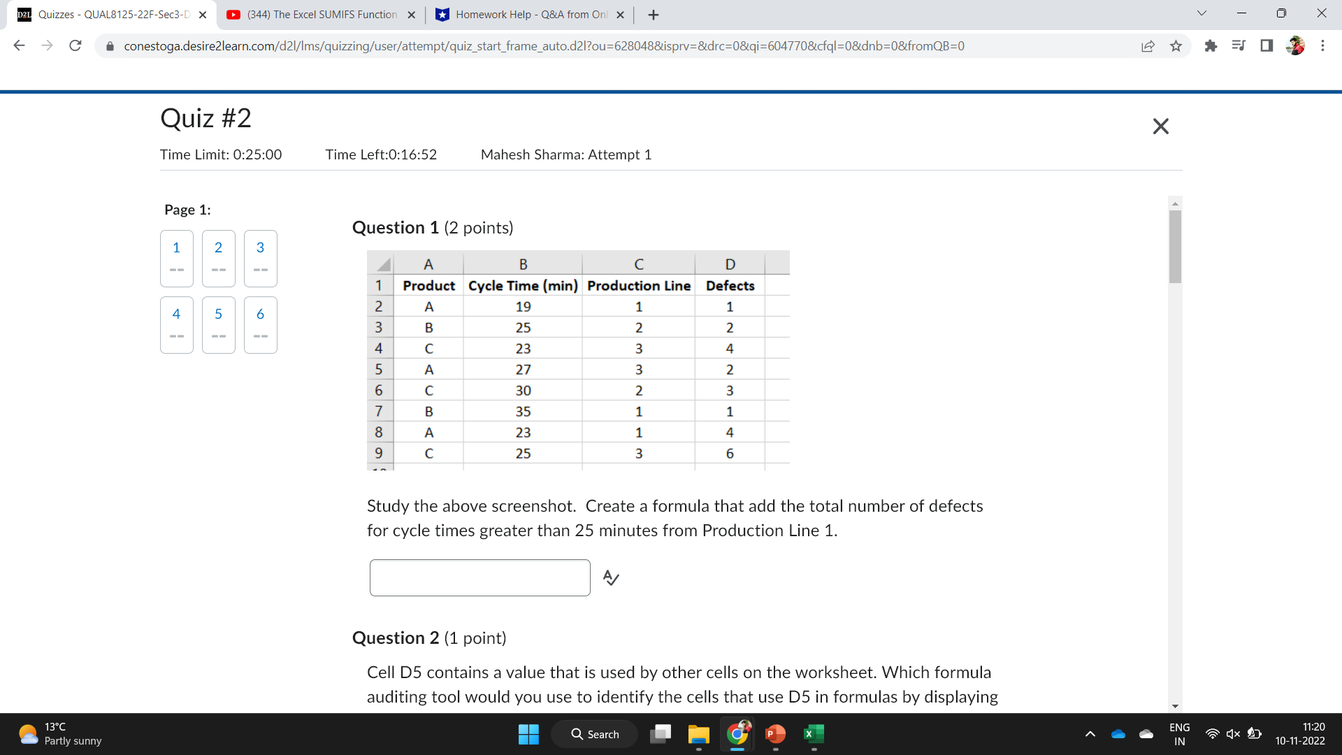  D2L Quizzes - QUAL8125-22F-Sec3-D X (344) The Excel SUMIFS Function X
