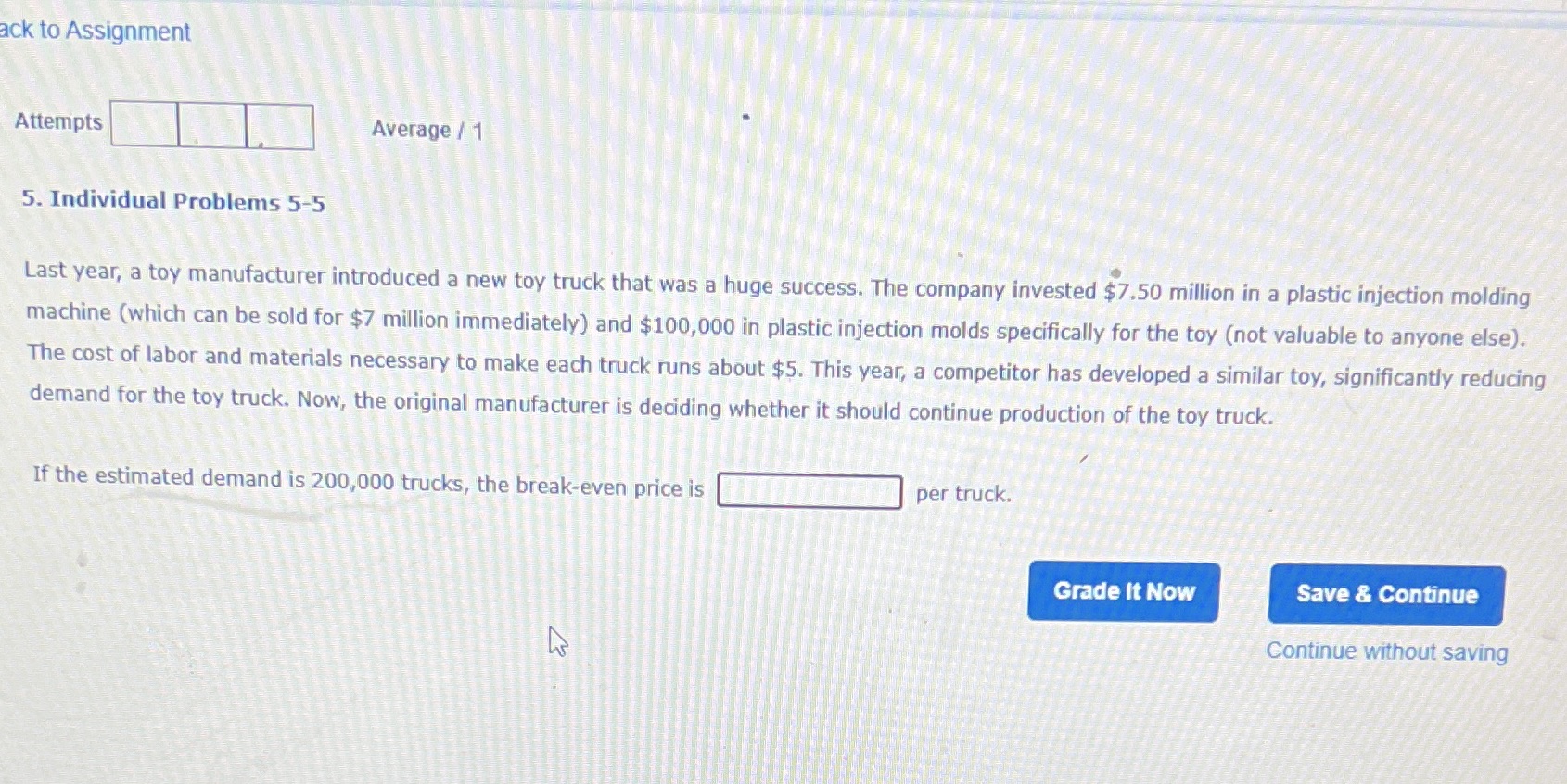 ack to Assignment Attempts Average / 1 5. Individual Problems 5-5