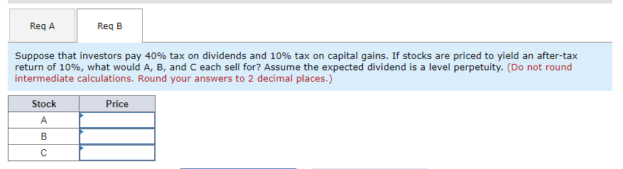 dividends and capital gains in the following way: Expected Expected Stock Dividend