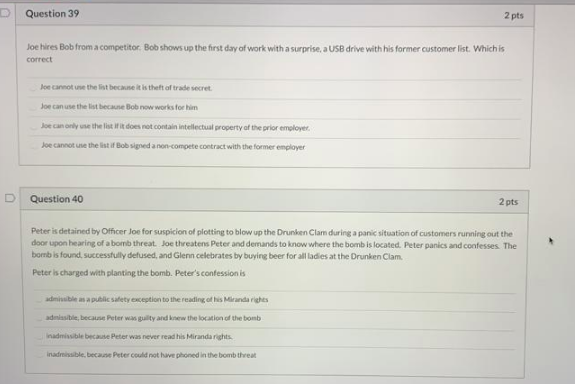  D Question 39 2 pts Joe hires Bob from a competitor.