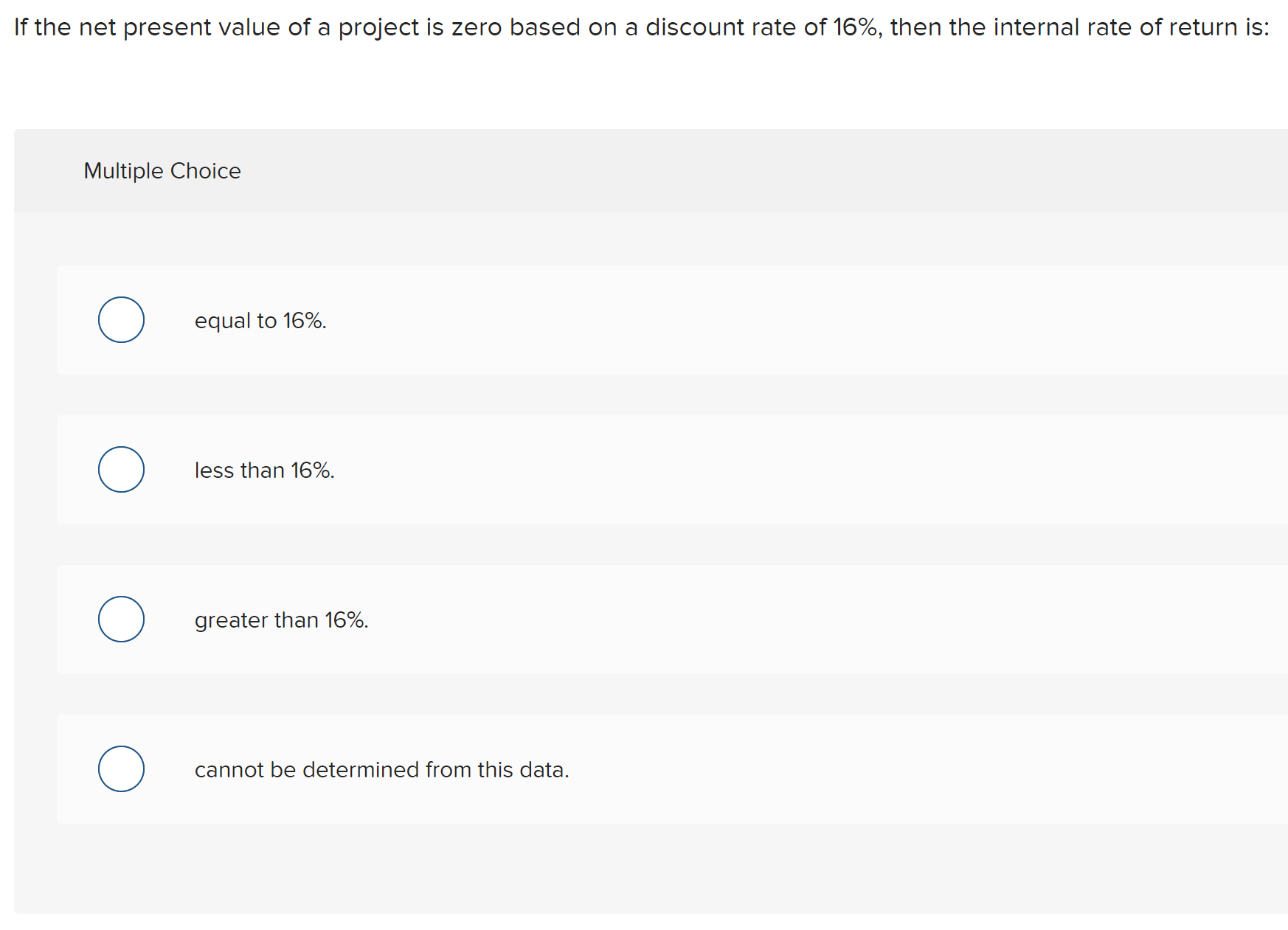  If the net present value of a project is zero based