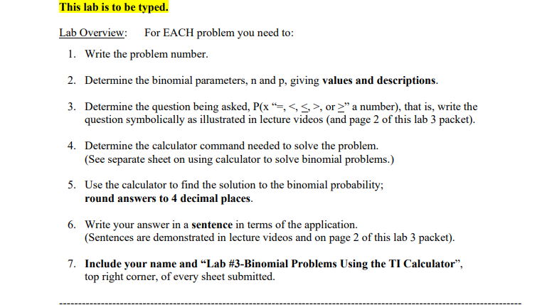 i need help how to solve this lab problems This lab is