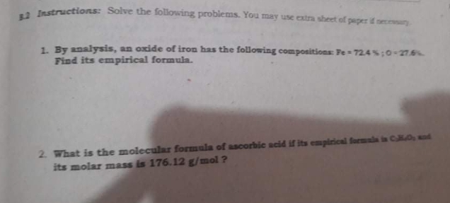 Show your solution Instructions: Solve the following problems. You may use extra