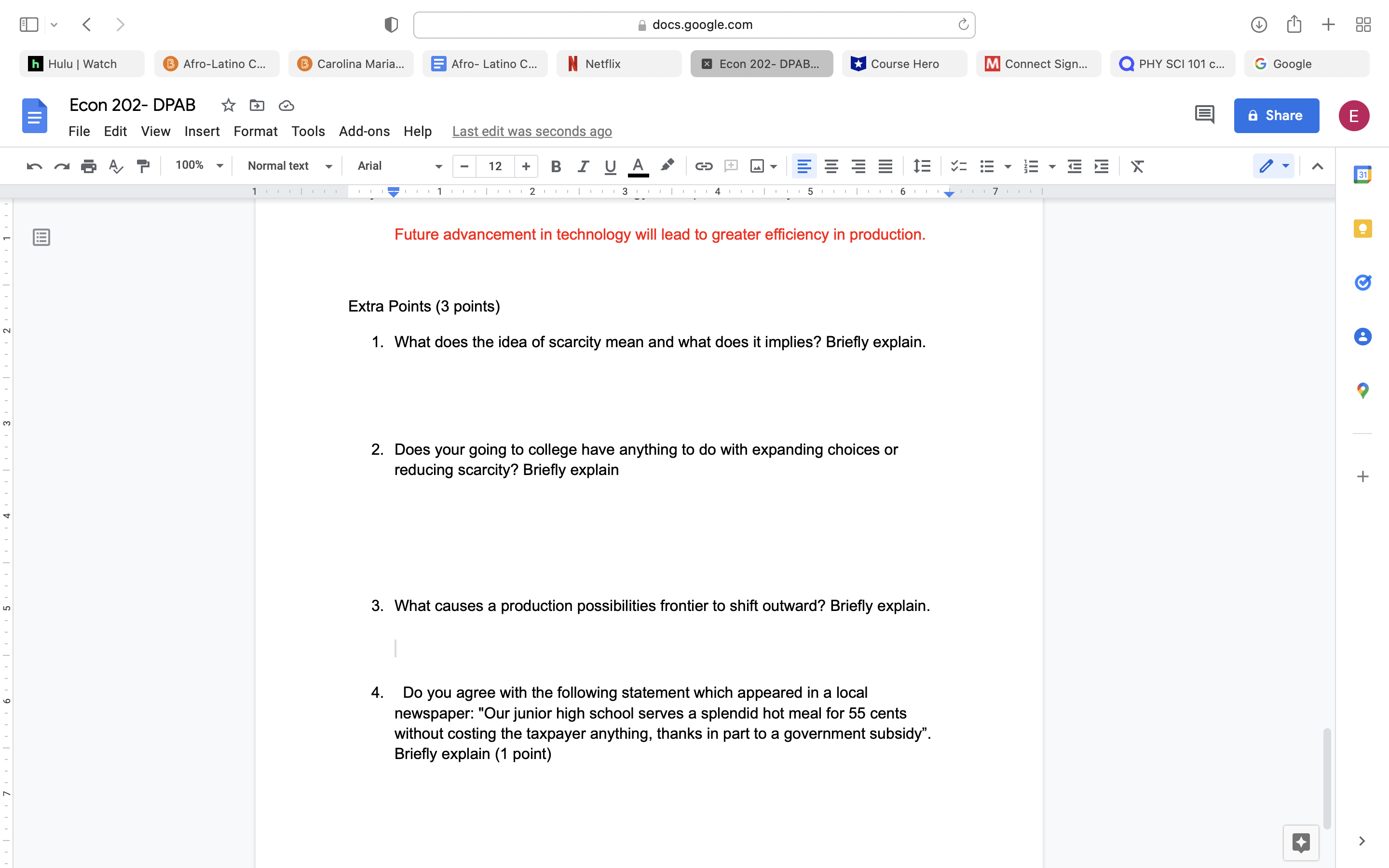 questions 1-4. docs.google.com C + 88 h Hulu | Watch B Afro-Latino