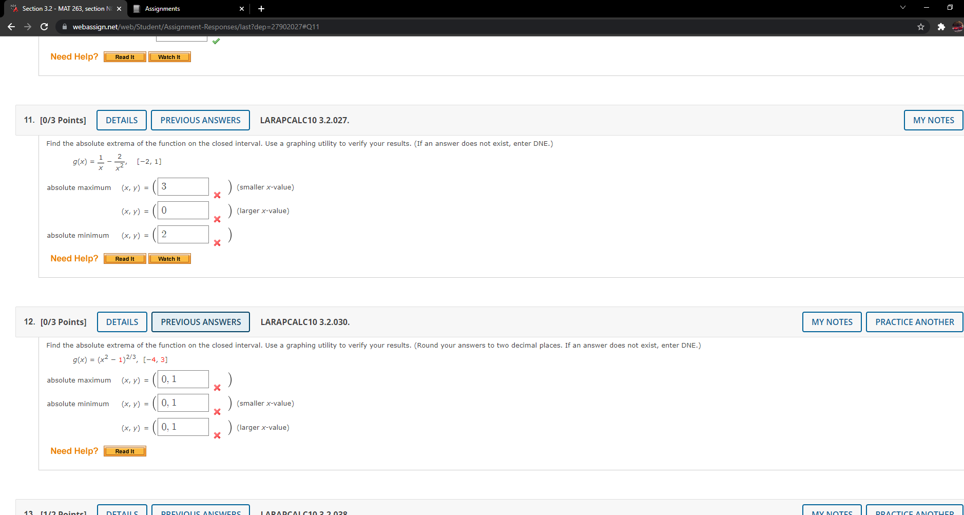 + C webassign.net/web/Student/Assignment-Responses/last?dep=27902027#Q11 Need Help? Read It 13. [1/2 Points] DETAILS PREVIOUS