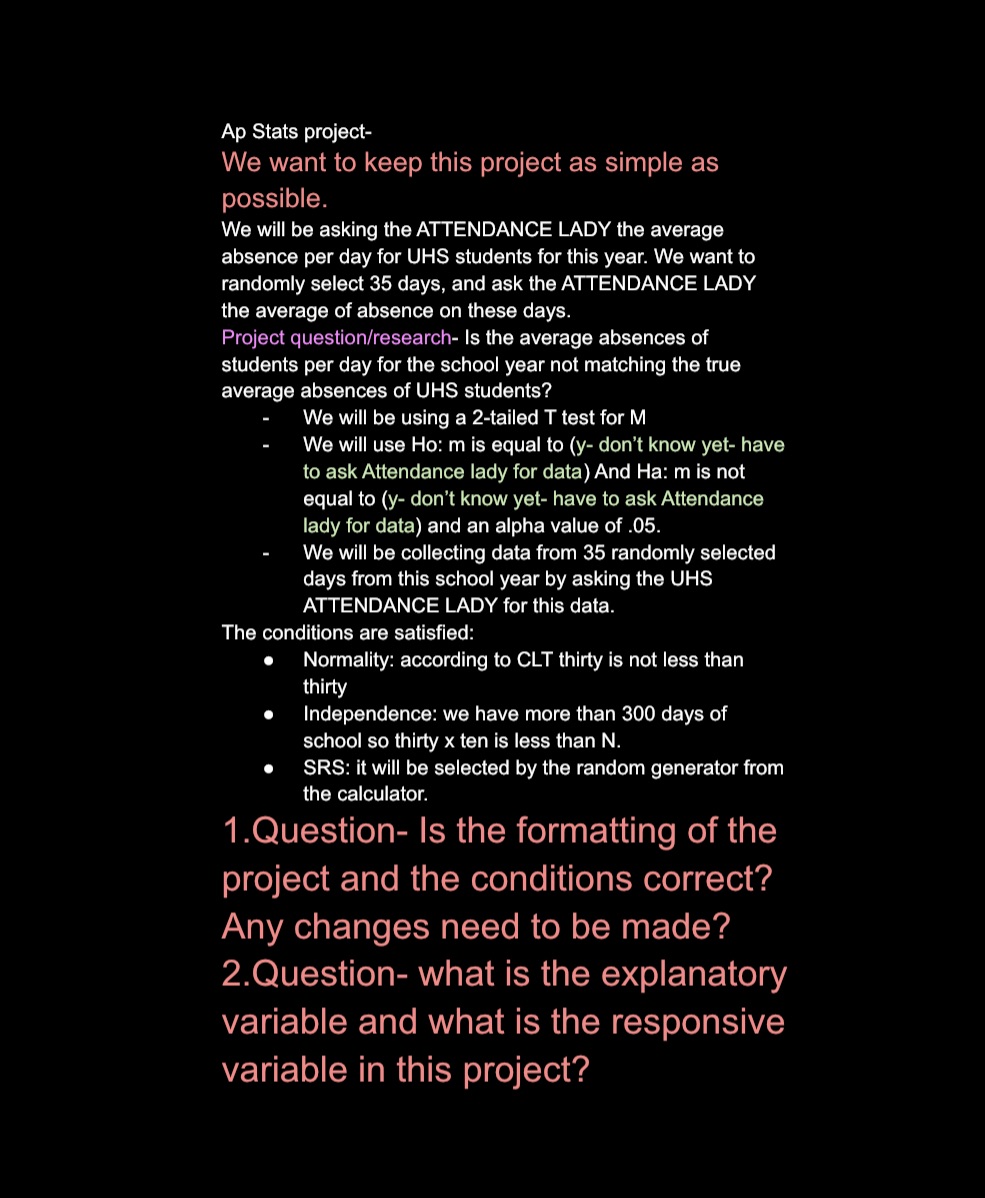 Ap Stats project- We want to keep this project as simple