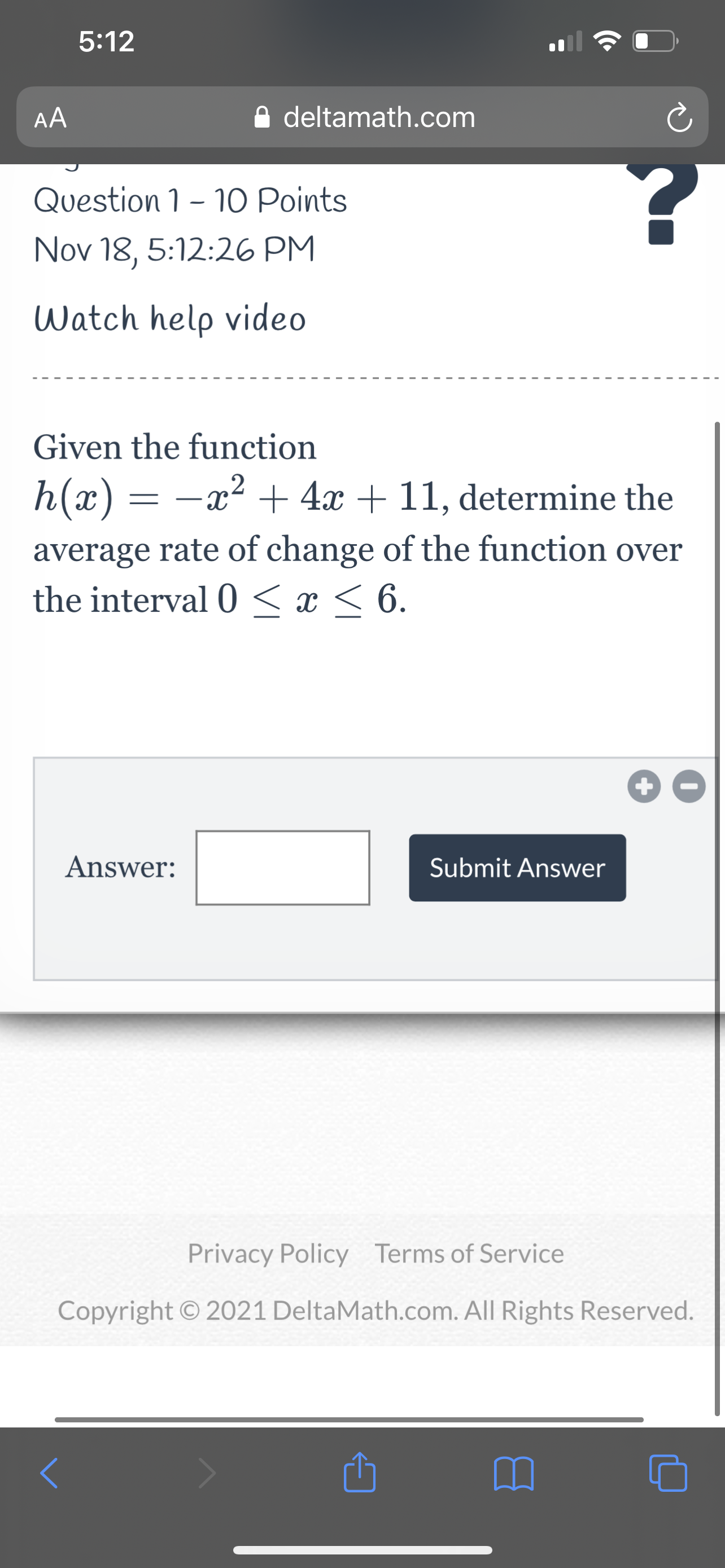 22, determine the average rate of change of the function over the