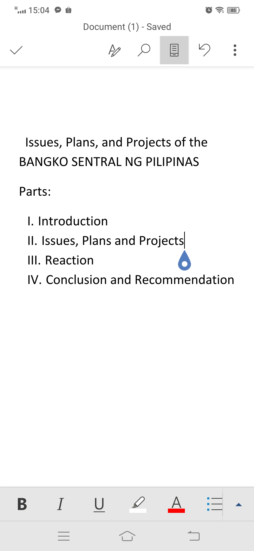  HI 15:04 3 85 Document (1) - Saved O . .