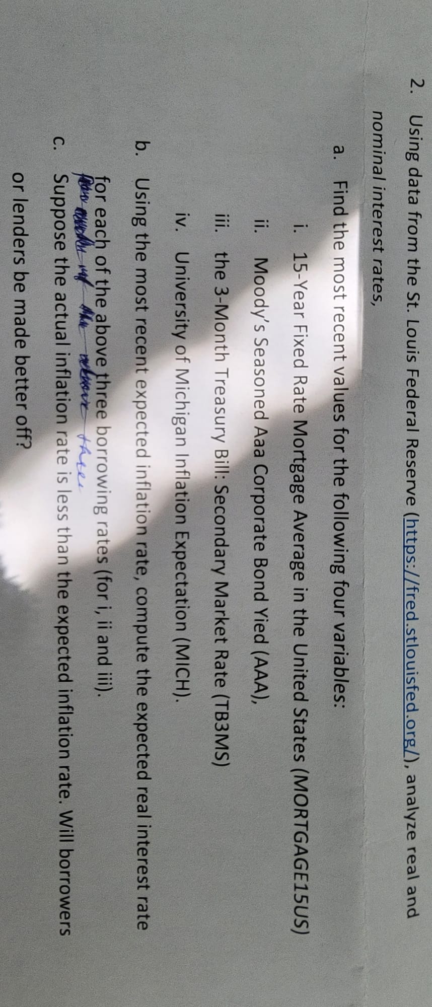 2. Using data from the St. Louis Federal Reserve (https://fred.stlouisfed.org/), analyze