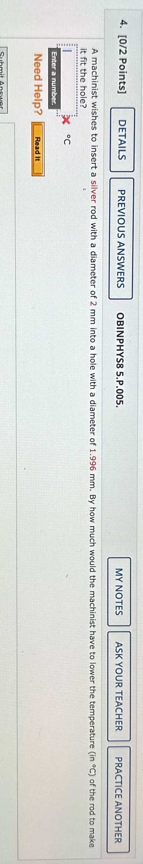  4. [0/2 Points] DETAILS PREVIOUS ANSWERS OBINPHYS8 5.P.005. MY NOTES ASK