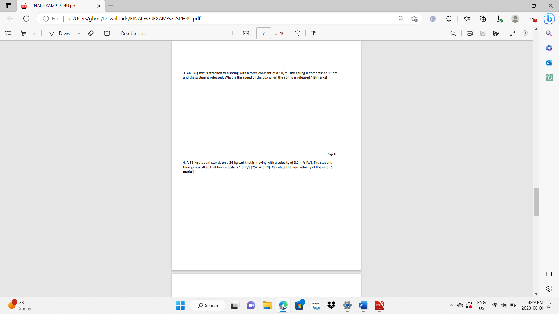 minutes] Page3 1. A ball is thrown vertically upward from a window