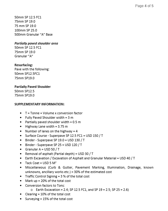 of development of the project. A cost estimate at a given stage