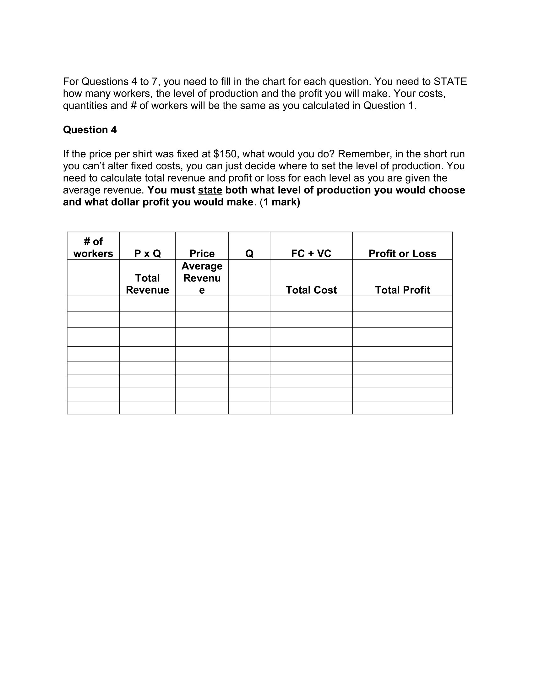 the point of profit maximization in the short term. Show how the