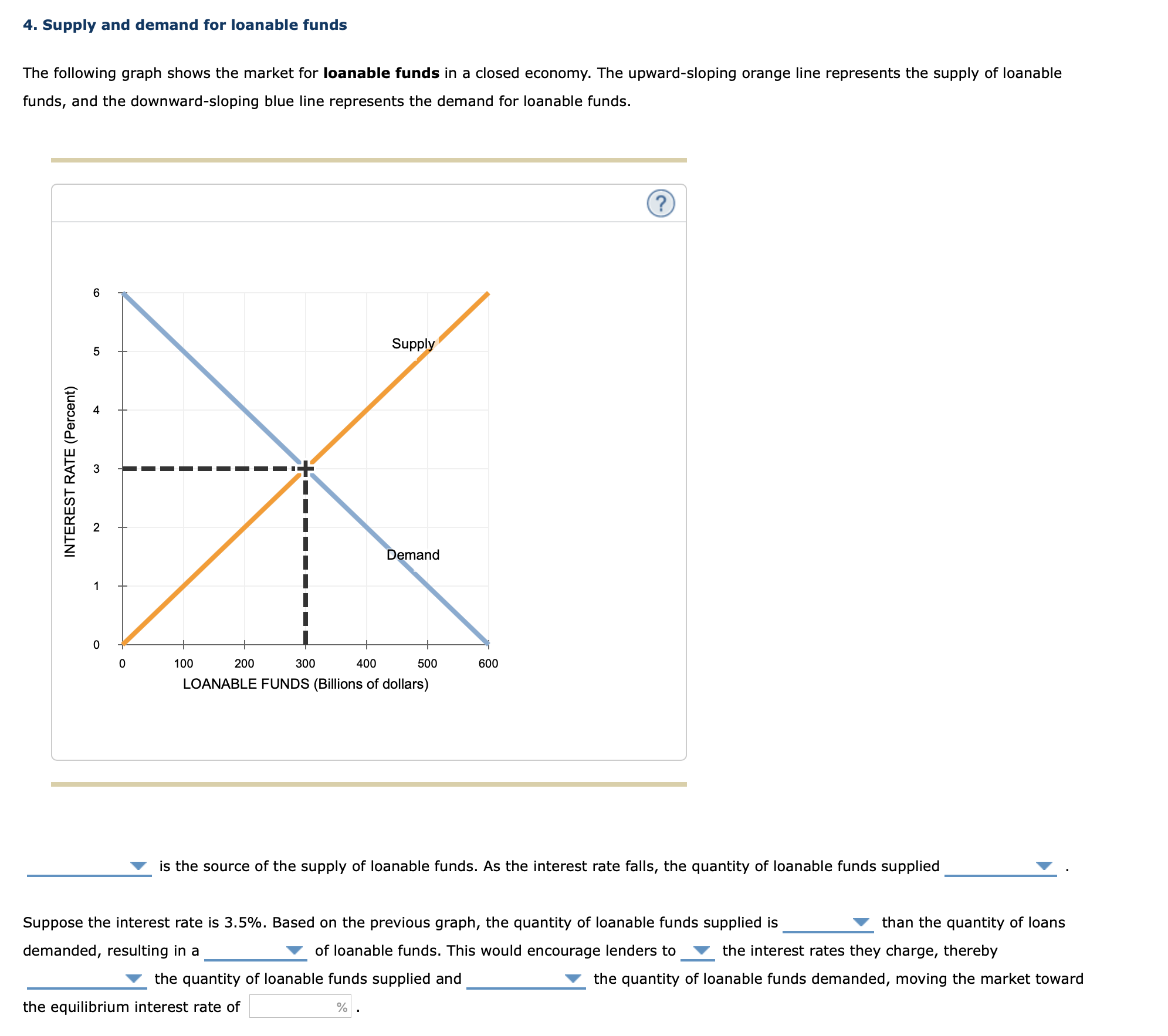 4. Drop down choices for each blank :a. saving / investmentb. increases