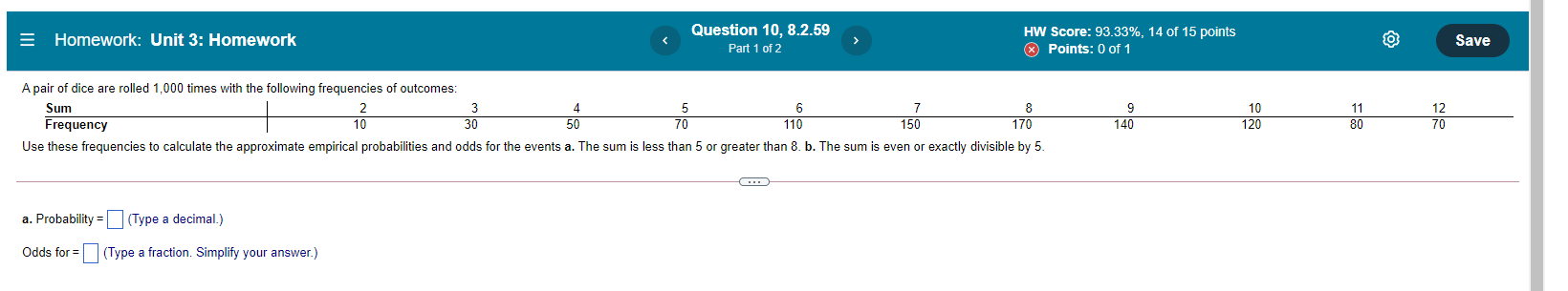 Homework: Unit 3: Homework Question 10, 8.2.59 HW Score: 93.33%, 14