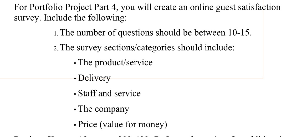 For Portfolio Project Part 4, you will create an online guest
