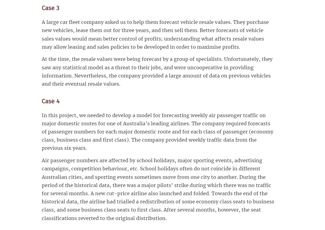 For cases 3 and 4 in Section1.5, list the possible predictor variables