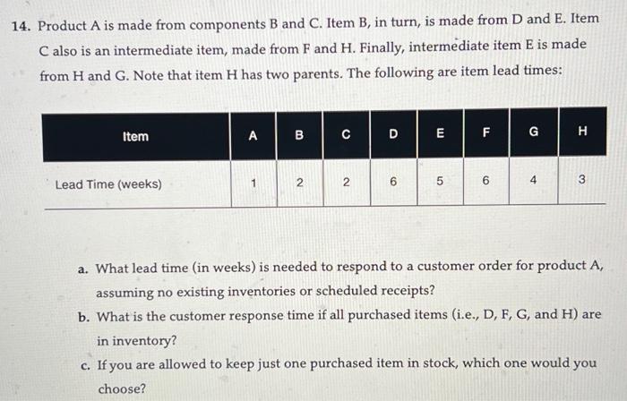  4. Product A is made from components B and C. Item