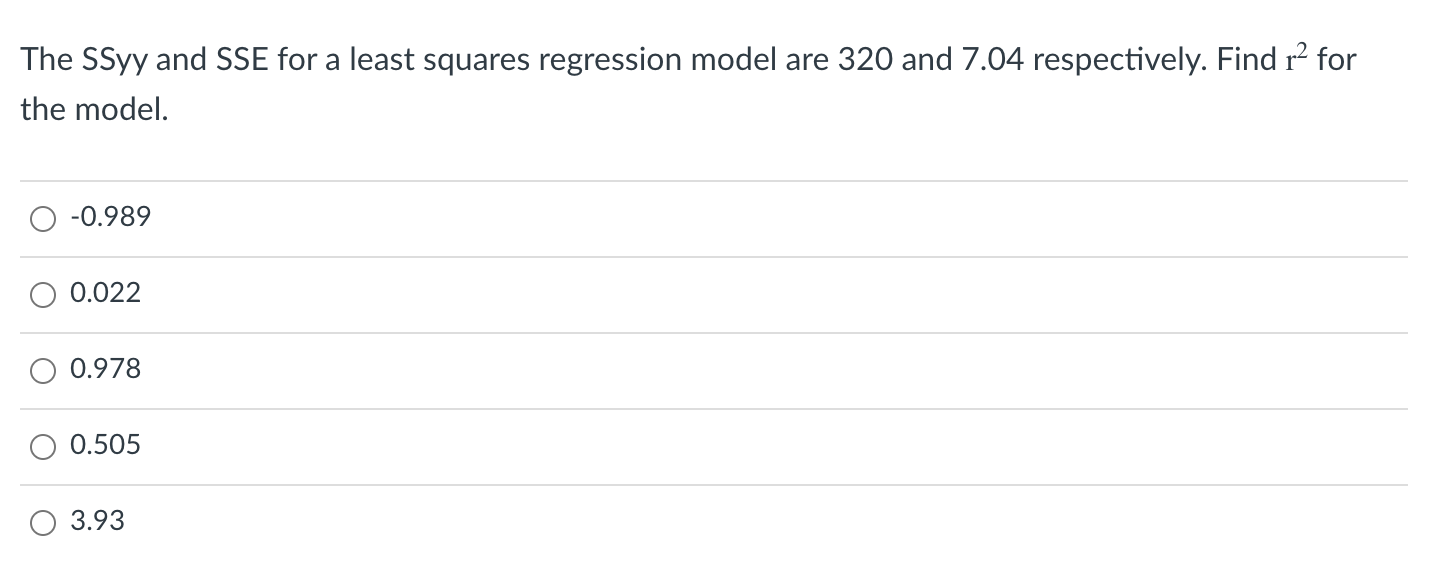 Please answer question The SSyy and SSE for a least squares regression
