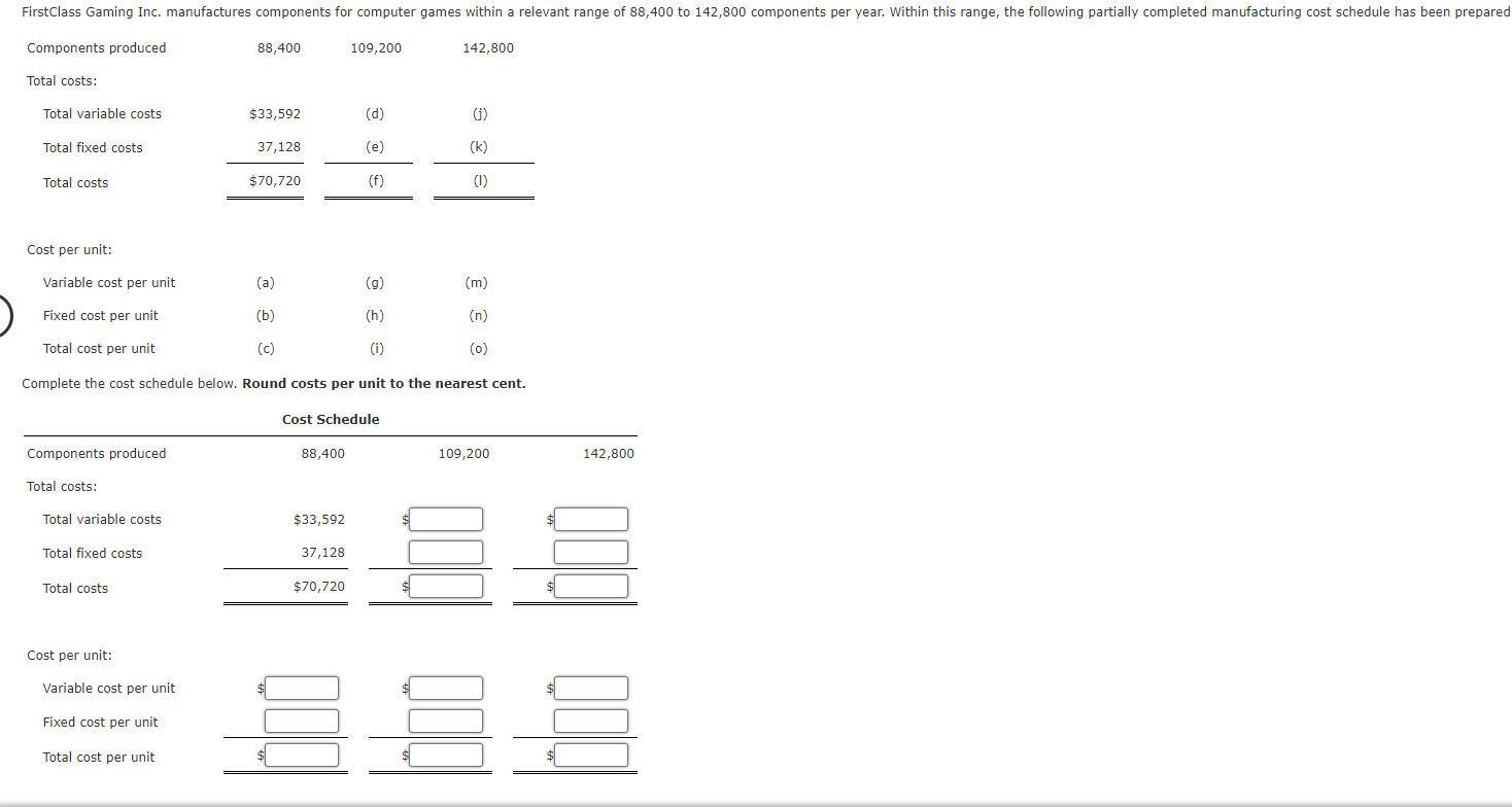 FirstClass Gaming Inc. manufactures components for computer games within a relevant