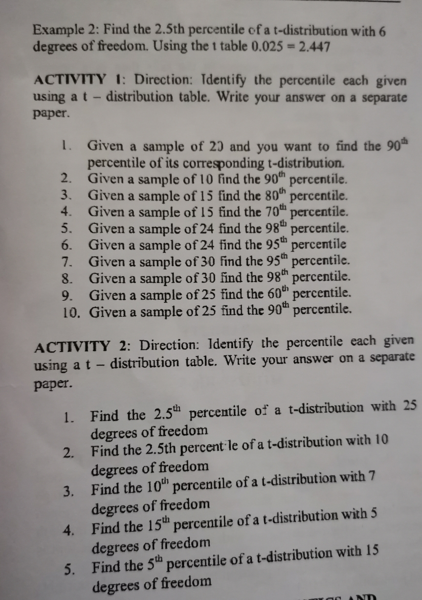 Answer these problems on paper. Thank you! Example 2: Find the 2.5th