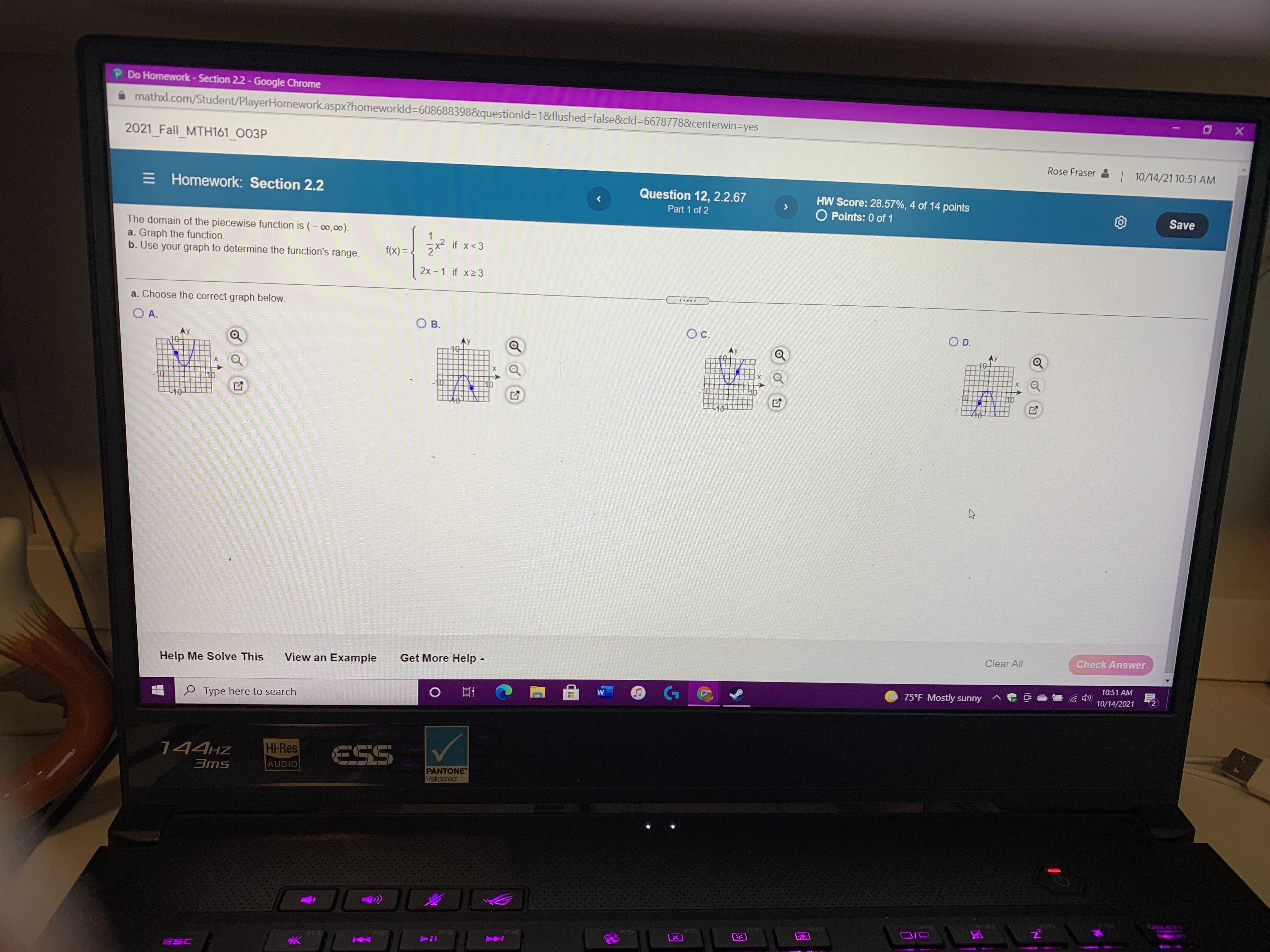 2021 Fall MTH161 003P Rose Fraser ~ | 10/1 Homework: Section 2.2