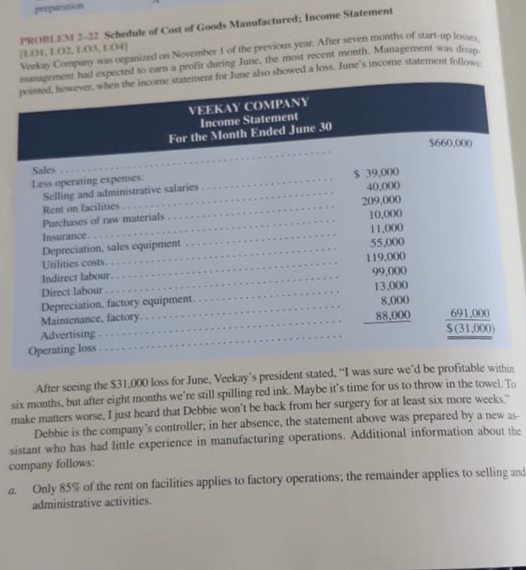 question Chapter ? Cost Terms, Concepts, and Classifications 55 b. Inventory balances