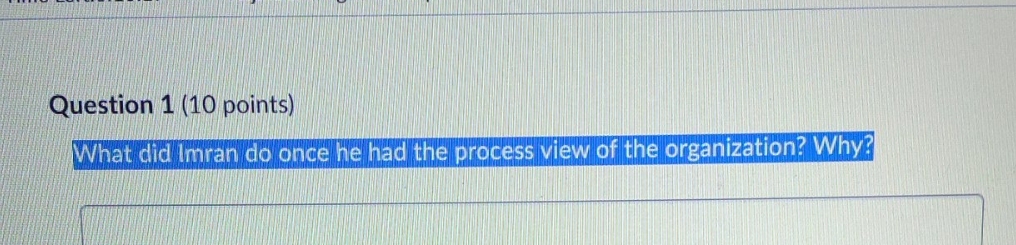 please provide the answer Question 1 (10 points) What did Imran do