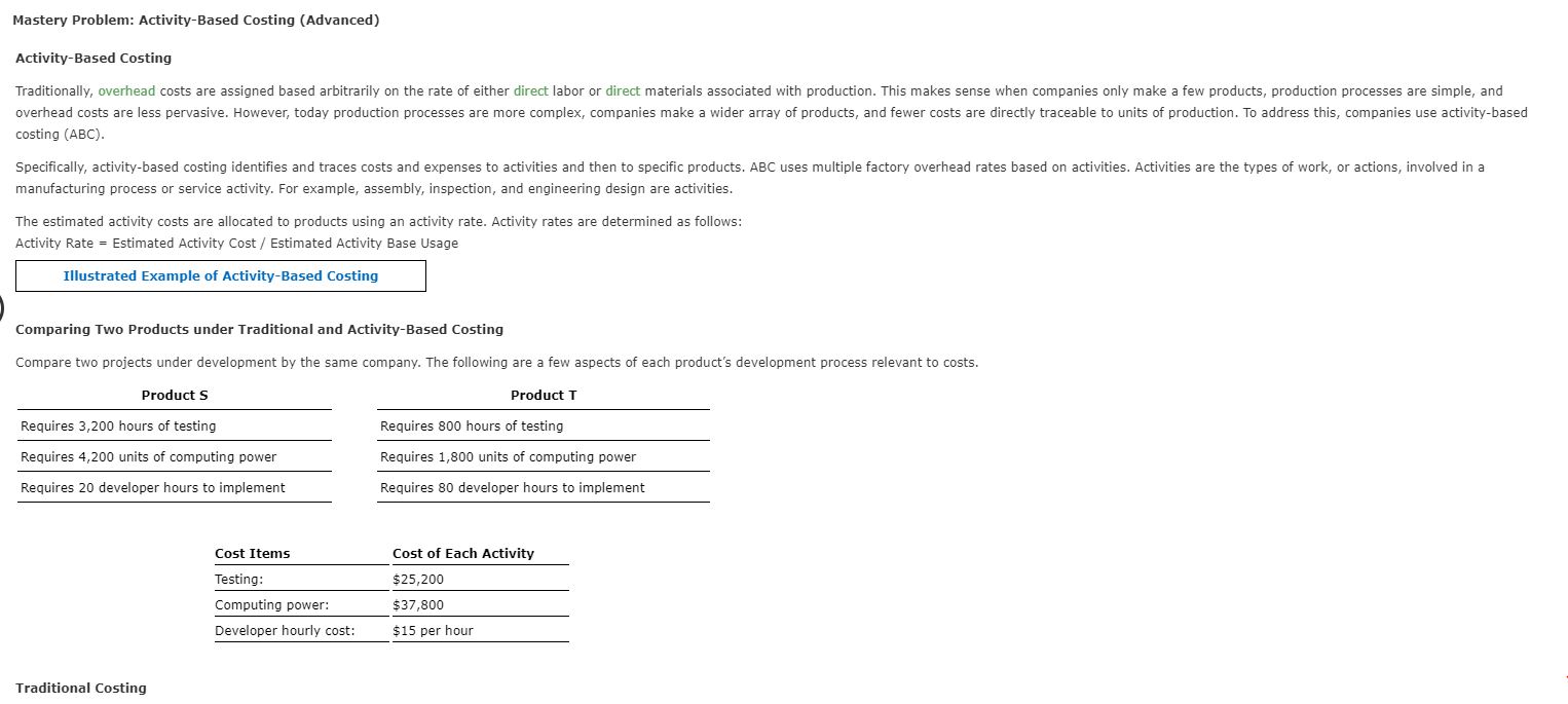 the costs using activity-based costing. Allocate the costs of testing, computing, and