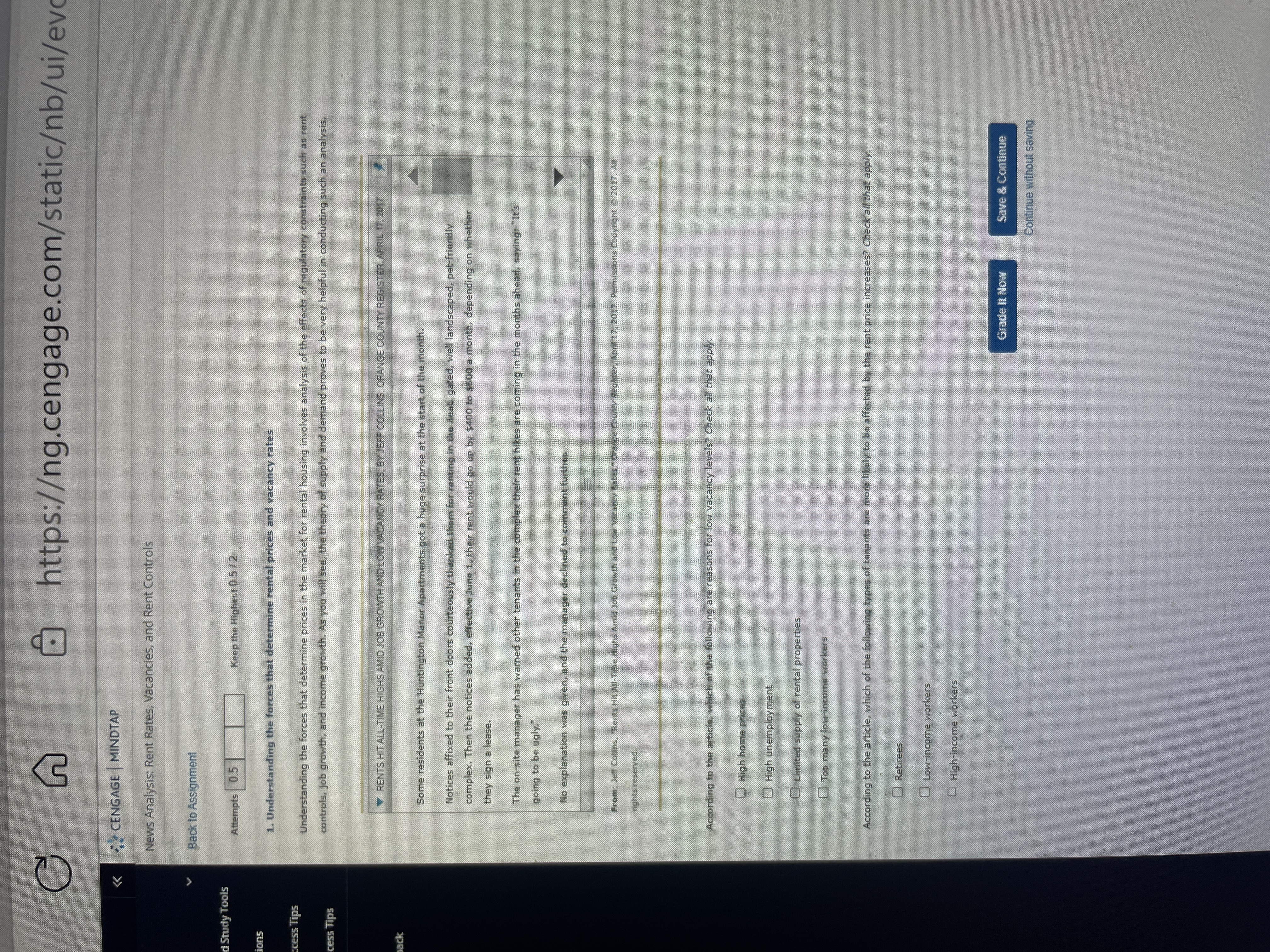  https:/g.cengage.com/staticb/ui/ev CENGAGE | MINDTAP News Analysis: Rent Rates, Vacancies, and Rent
