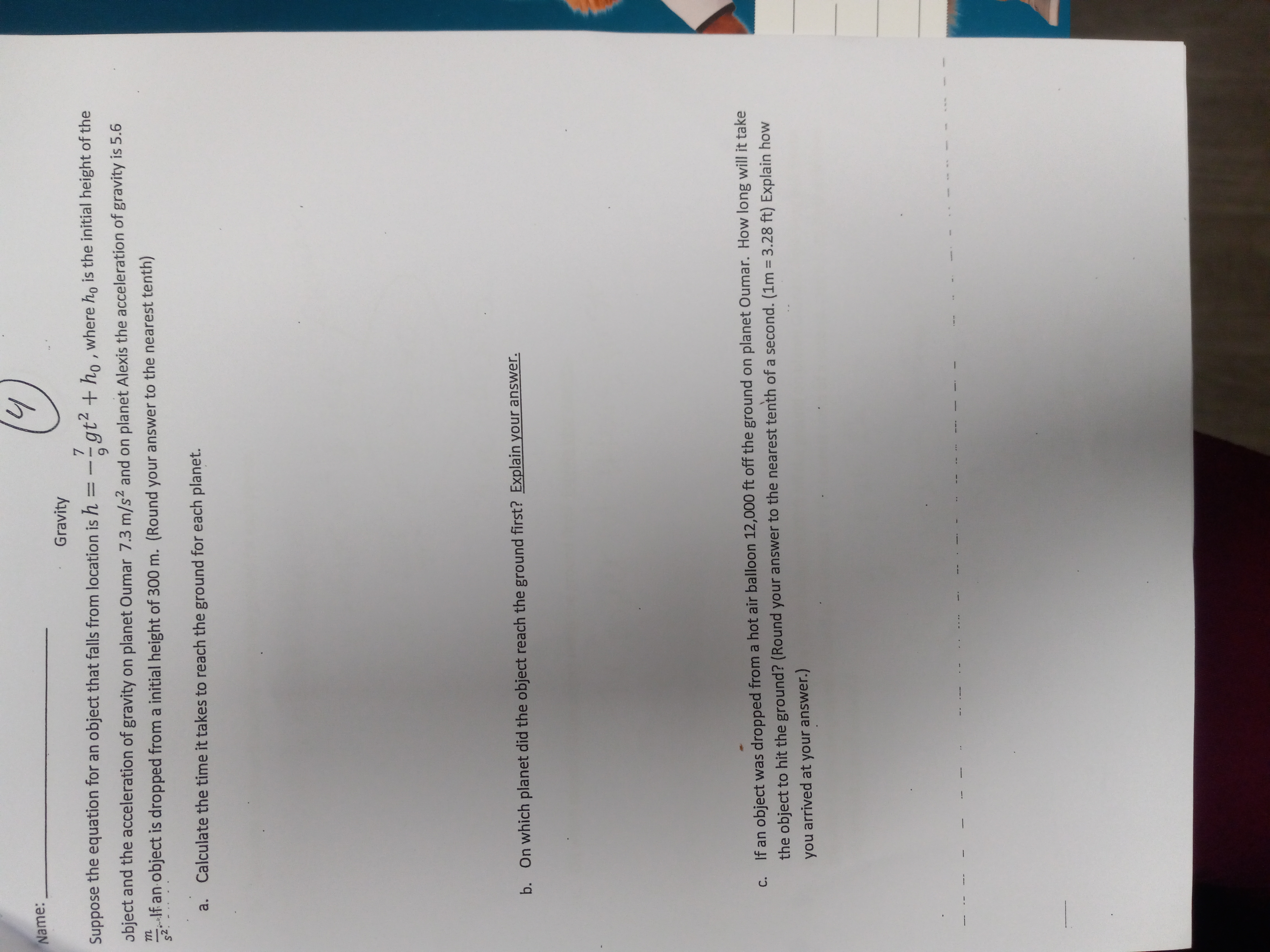 an object that falls from location is h = -= gt +