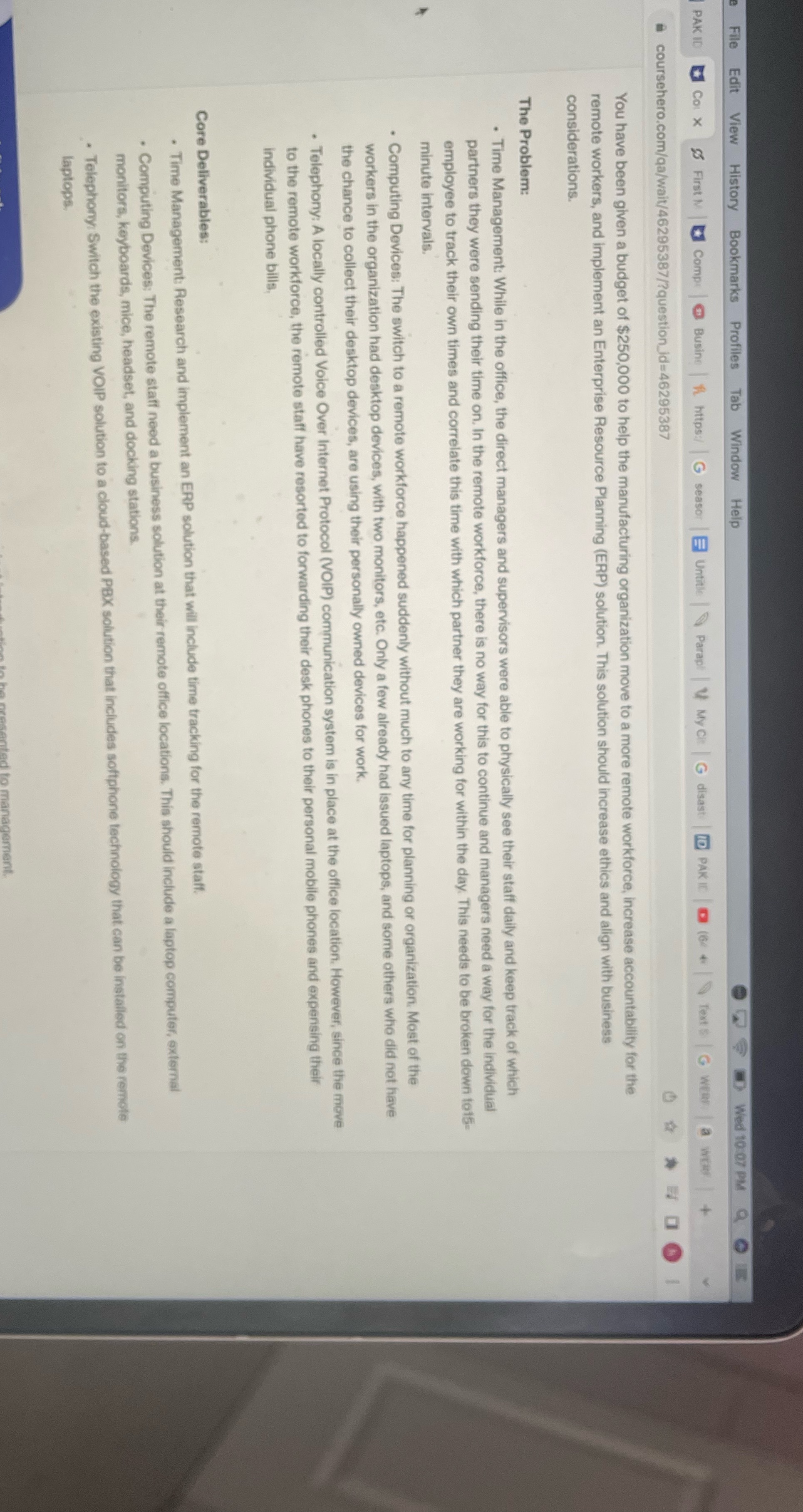 Summarize the problem in one paragraph Summarize the computing environment of the