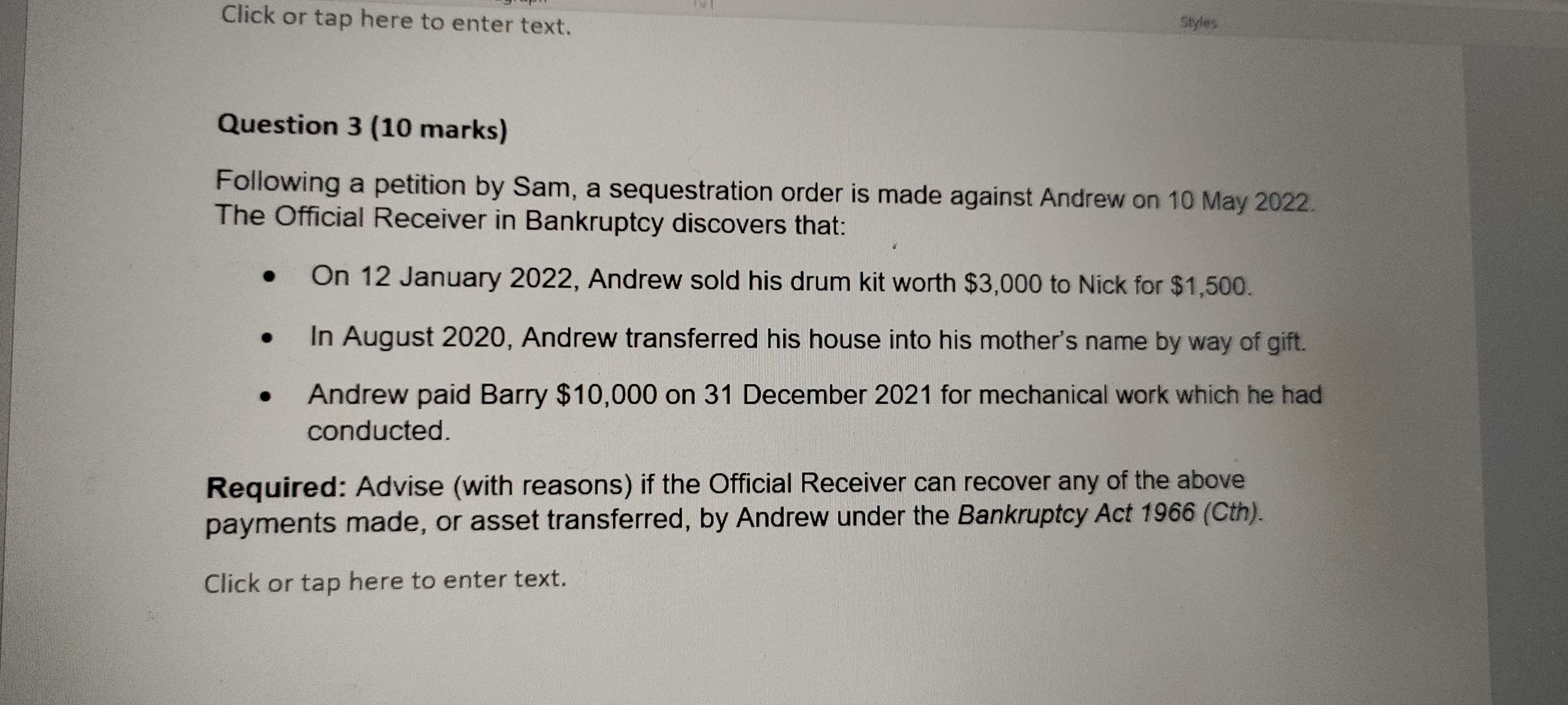  Click or tap here to enter text. Styles Question 3 (10