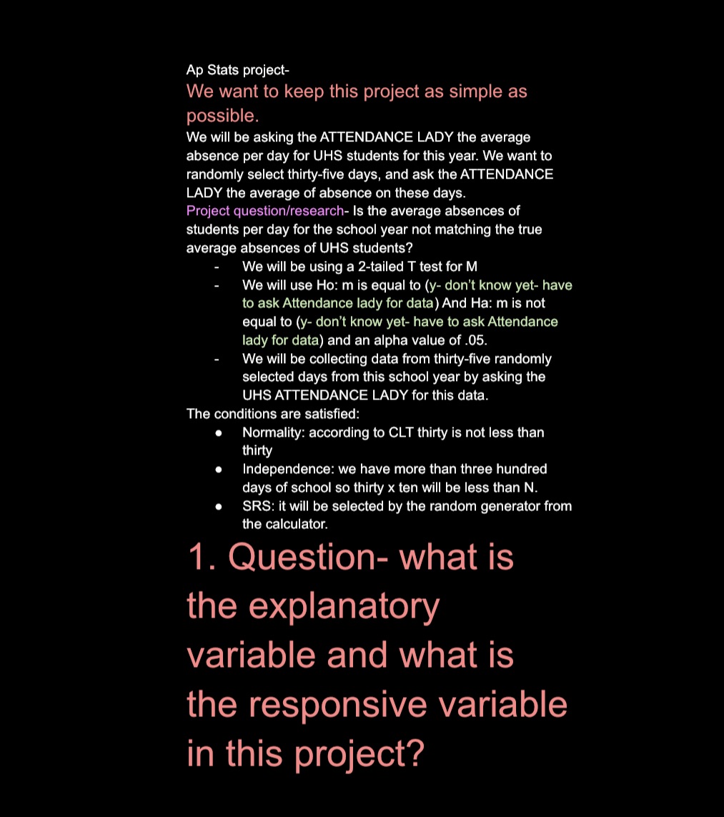 Ap Stats projectn We will be asking the ATTENDANCE LADY the