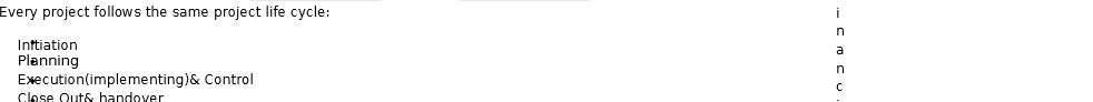 Every project follows the same project life cycle: Inttiation Plenning Control