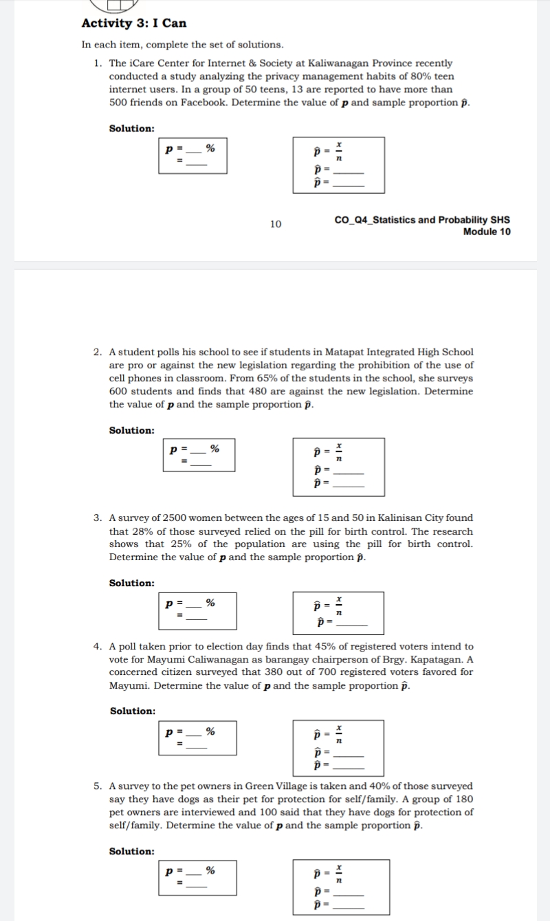 problems in Activity 3, write the apprepriate null and alternative hypotheses in
