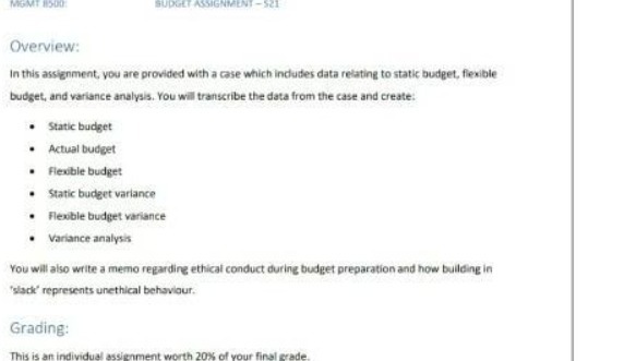MON BUDGET ASSIGNMENT - 521 Overview: In this assignment, you are