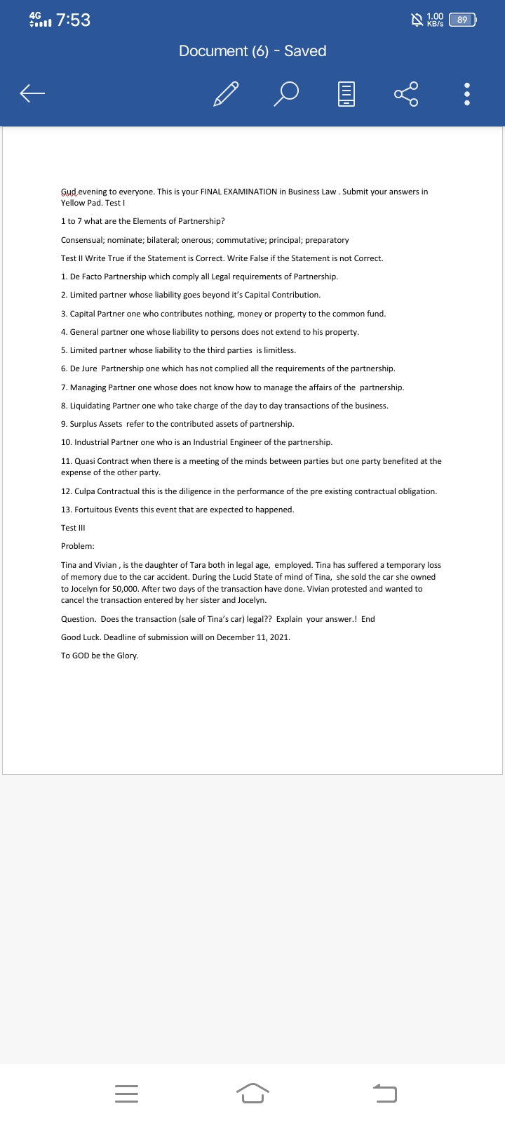 Call 7:53 1.00 KB/S 89 Document (6) - Saved . .