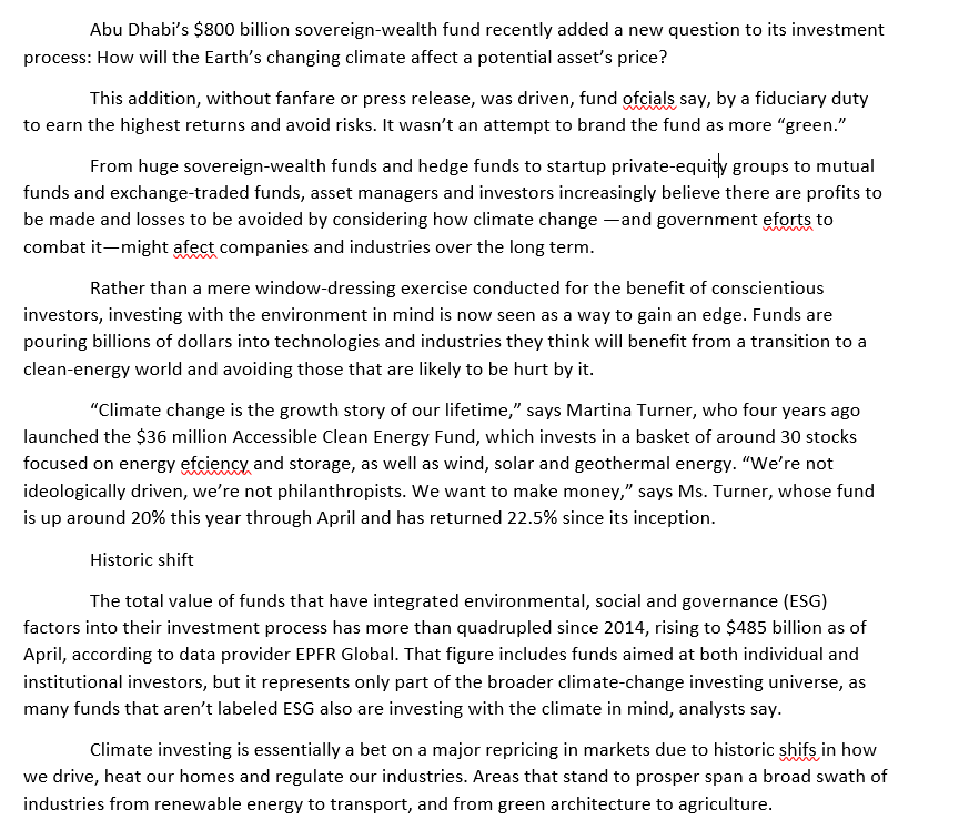 Read the attached article fromWall Street Journal, about trends in sustainable and